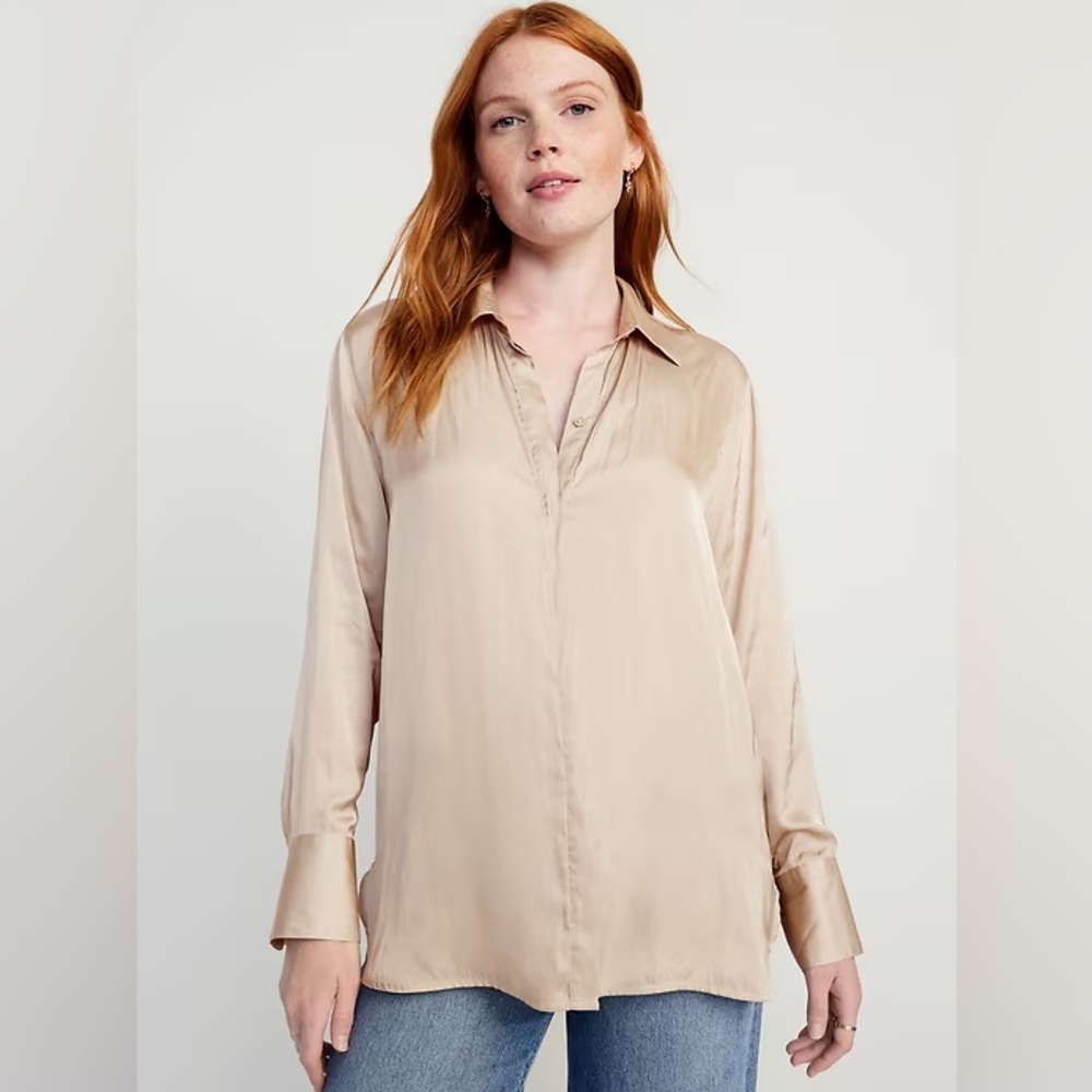 Old Navy Champagne Satin Button-Down Shirt